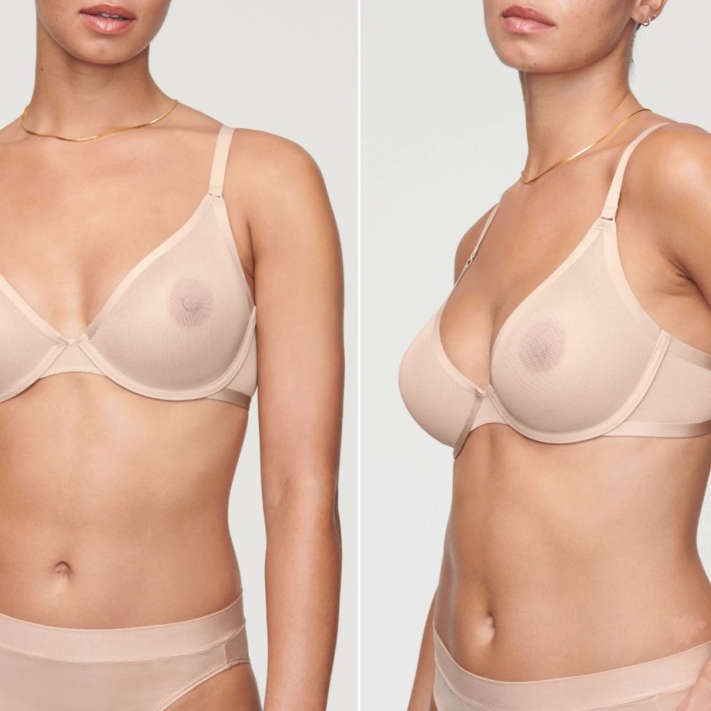 CUUP 34D Mesh Plunge Bra in Sand